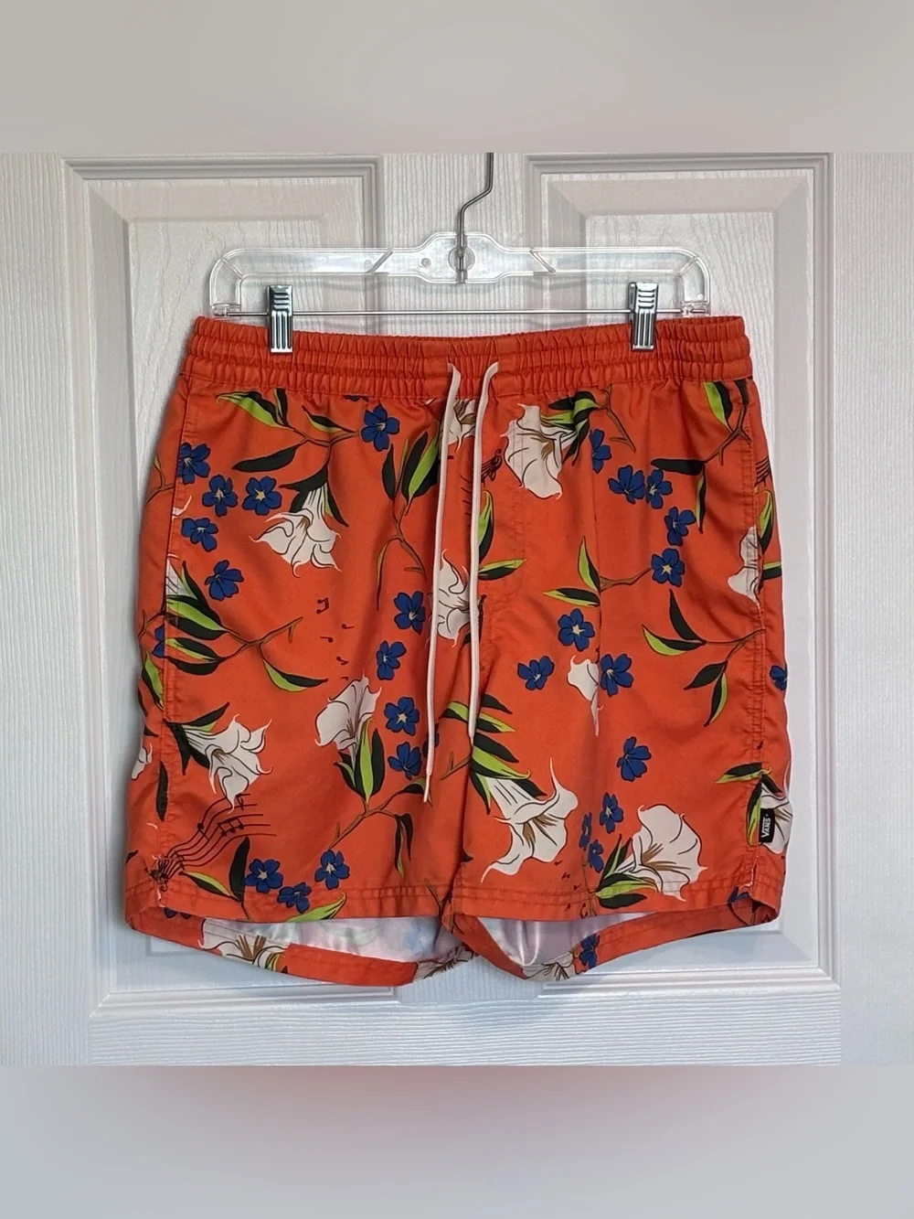 Vans Primary Floral Volley Board Shorts Orange Swim Trunks Blue White Mens Large